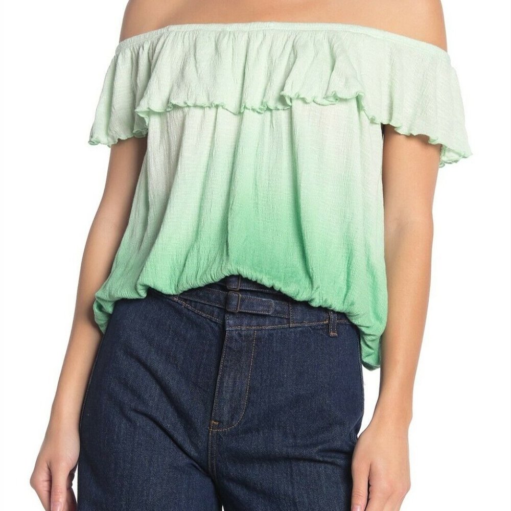 Free People Cora Lee Off the Shoulder Top-Green - Picture 1 of 8